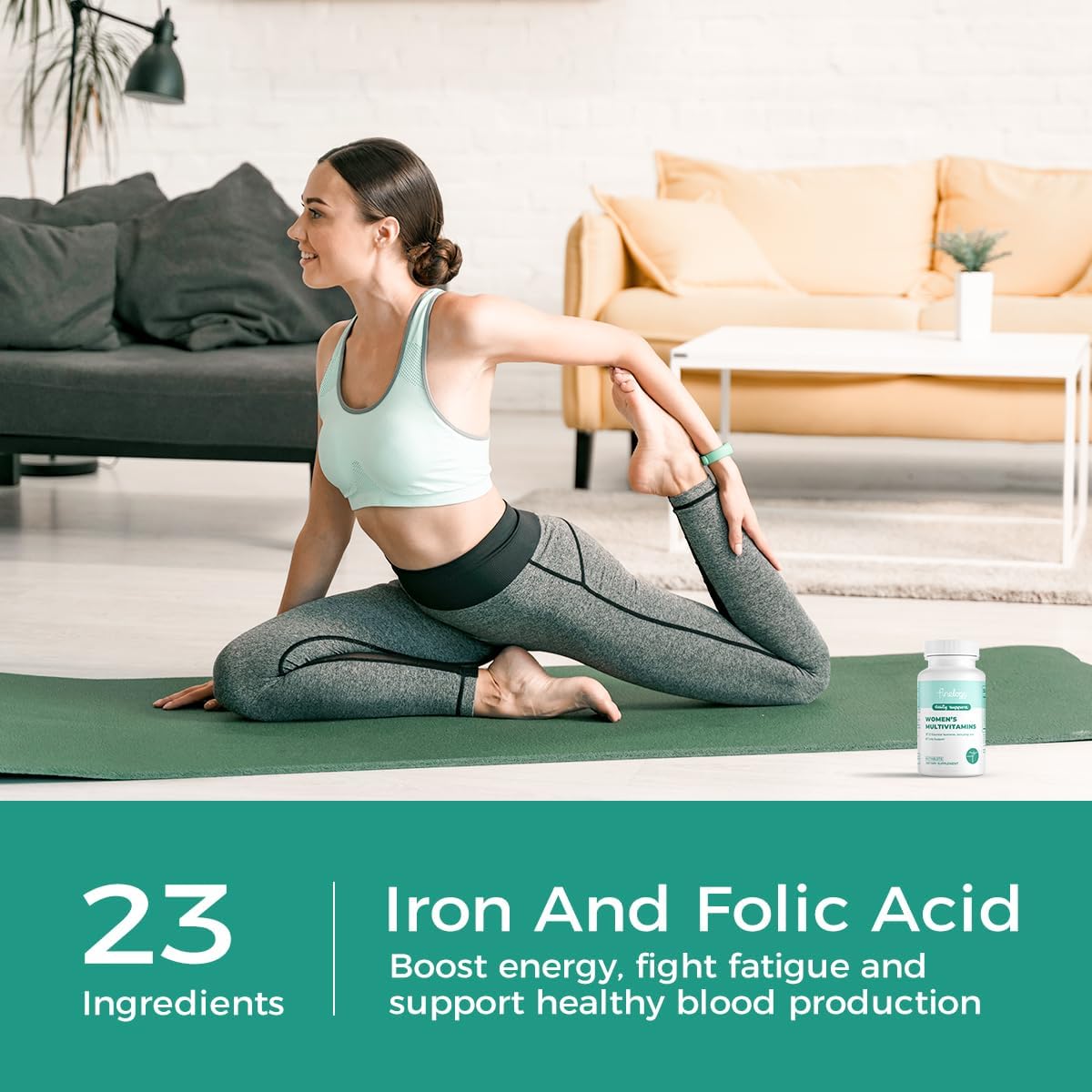 Women's Multivitamin with Iron, Vitamins A, C, D3, K, B6, B12 - Daily Supplement for Health, Energy, Hair, Skin, Nails - 60 Count