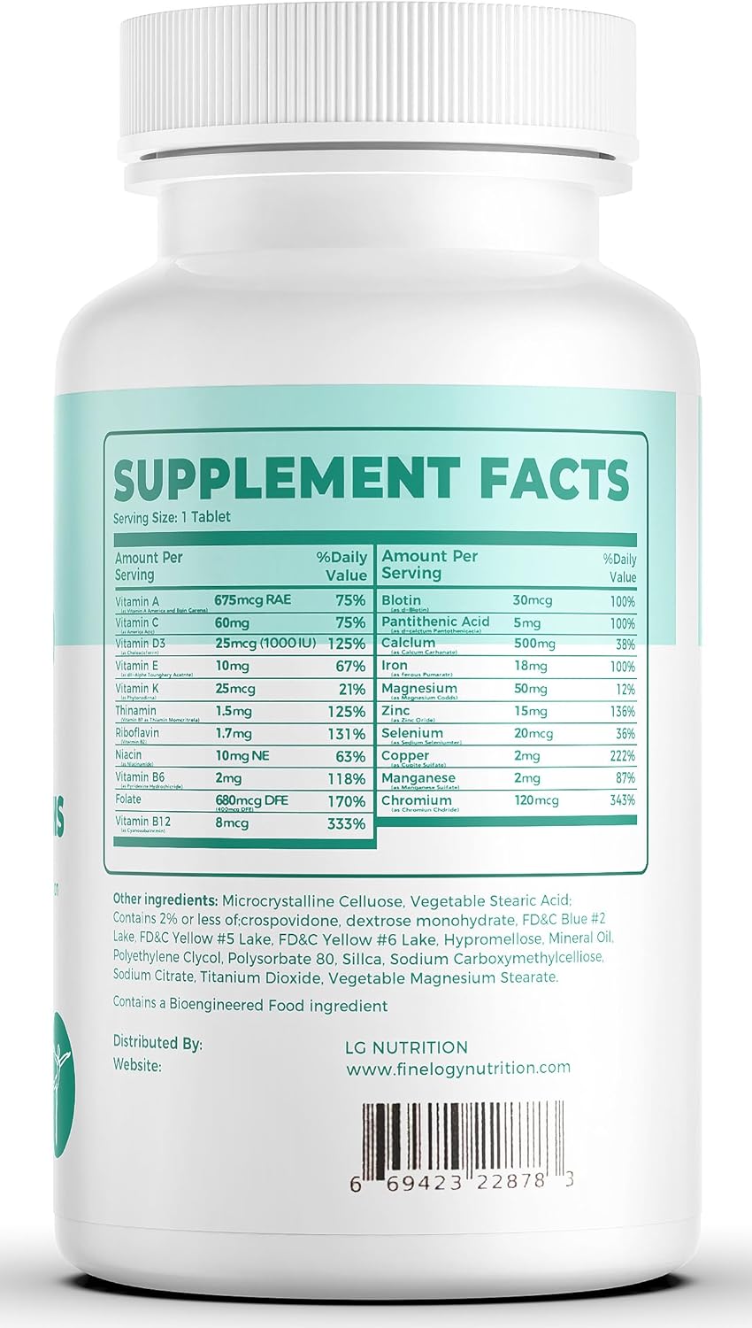 Women's Multivitamin with Iron, Vitamins A, C, D3, K, B6, B12 - Daily Supplement for Health, Energy, Hair, Skin, Nails - 60 Count