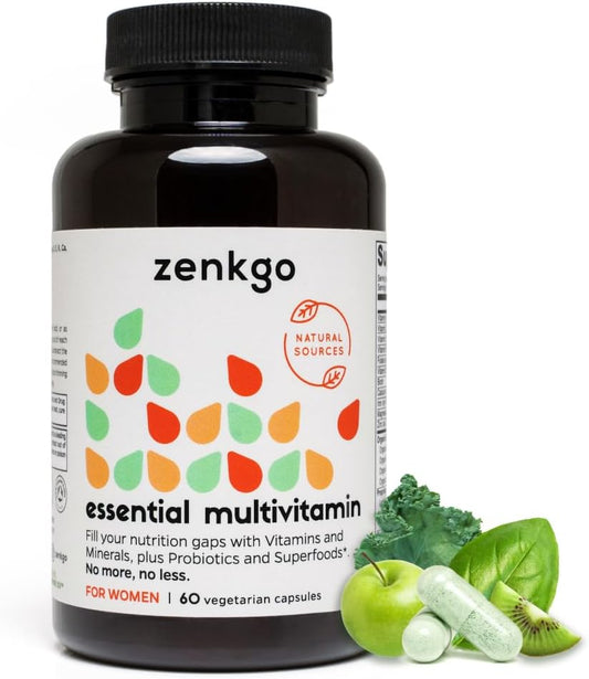 Women's Multivitamin with Organic Whole Foods, Probiotics, Immunity & Energy Support, Vegan D3, K2, Folate, Superfoods (60 Capsules)