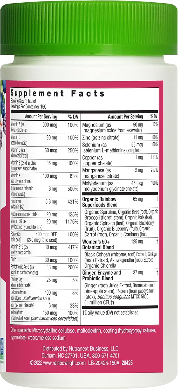 Women's Over 50 Multivitamin with Vitamin C, D, Zinc, Probiotics - High Potency Immune Support, Non-GMO, Vegetarian - 150 Tablets