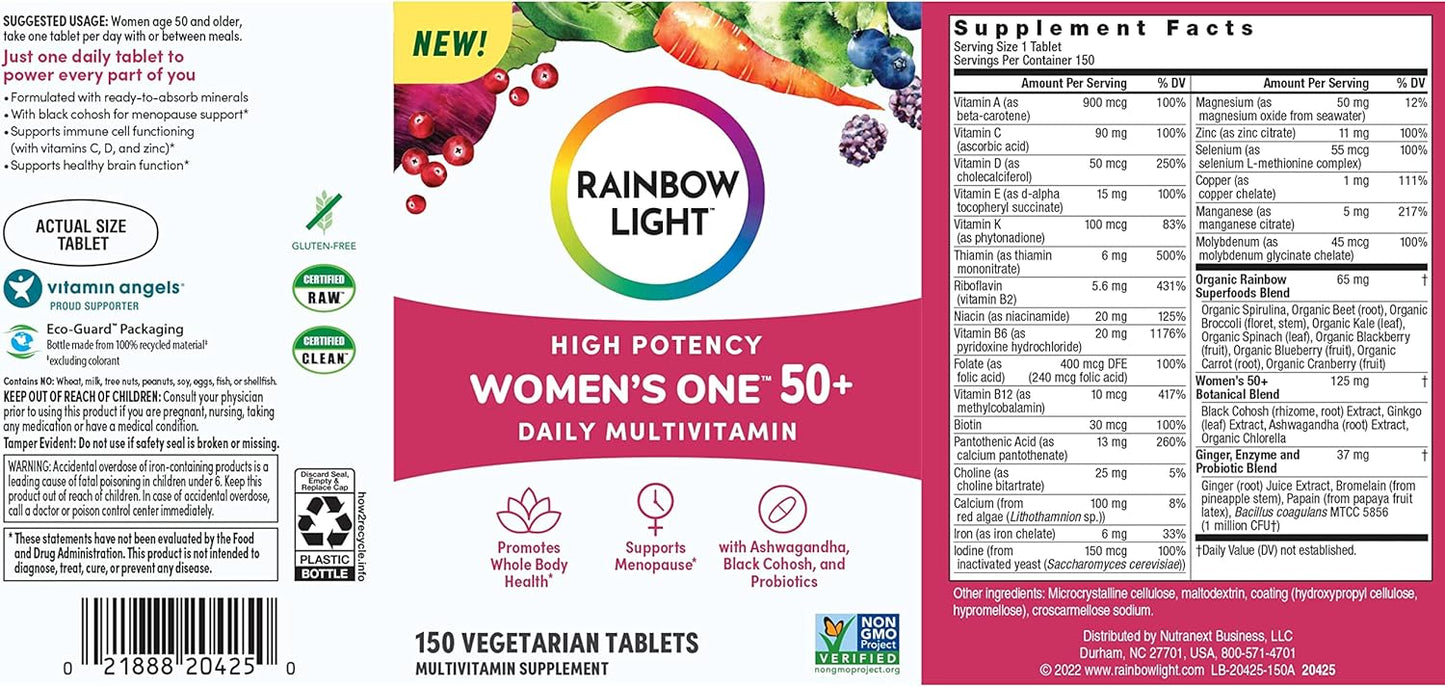 Women's Over 50 Multivitamin with Vitamin C, D, Zinc, Probiotics - High Potency Immune Support, Non-GMO, Vegetarian - 150 Tablets