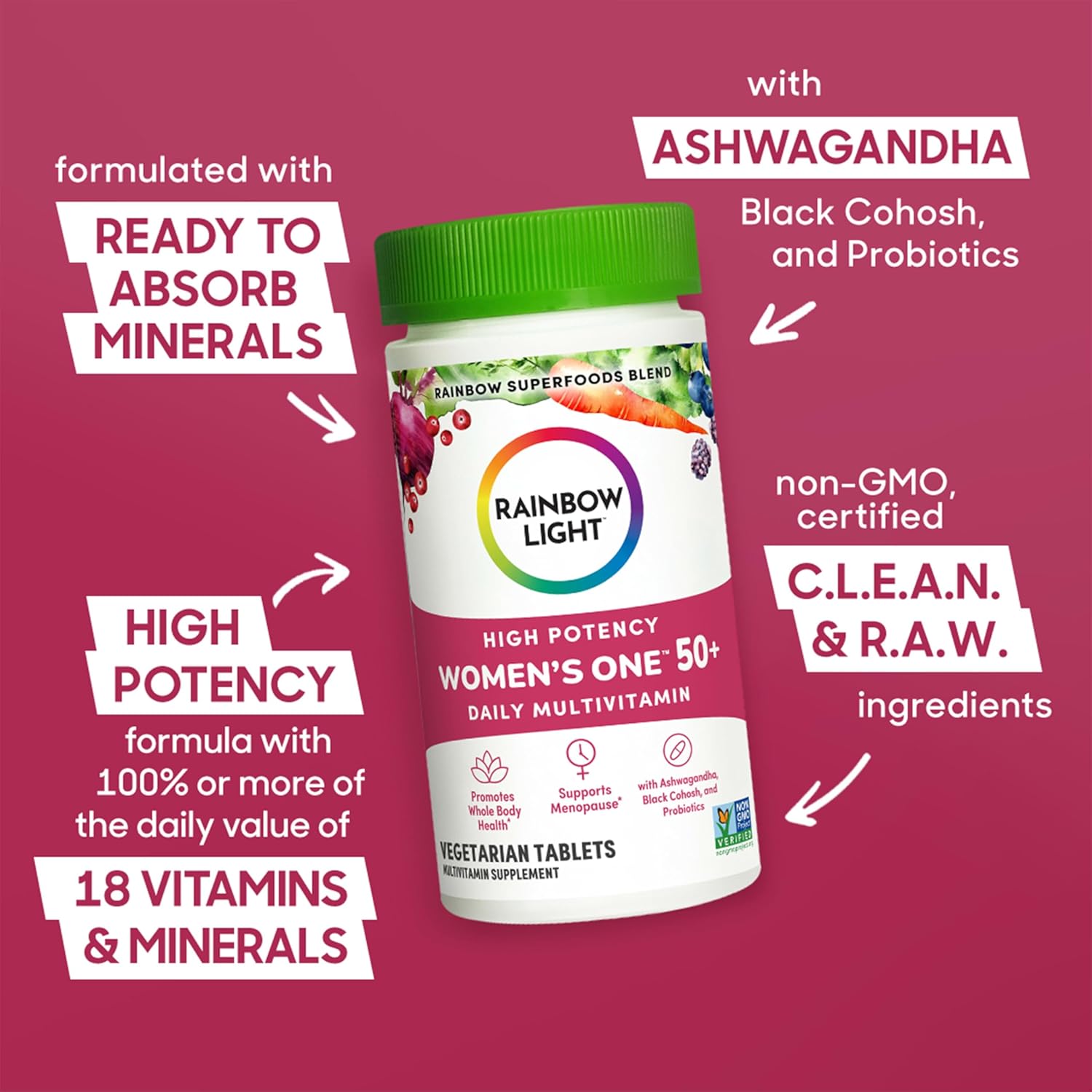 Women's Over 50 Multivitamin with Vitamin C, D, Zinc, Probiotics - High Potency Immune Support, Non-GMO, Vegetarian - 150 Tablets