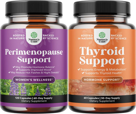Women's Perimenopause Supplement Bundle for Hormone Balance, Hot Flashes, and Mood Support with Thyroid Complex - Herbal Energy Boost and Mood Enhancer for Thyroid Health