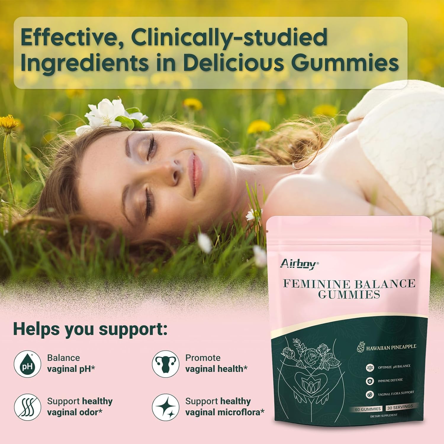 Women's Pineapple Immune Support Gummies for Vaginal Health - 60 Count