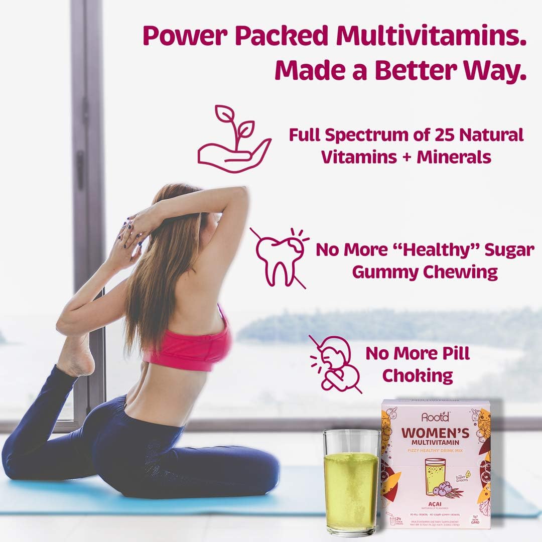 Women's Powder Multivitamin with 25 Vitamins, Minerals, Probiotics, and Super Greens - Acai Flavored Stick Packs