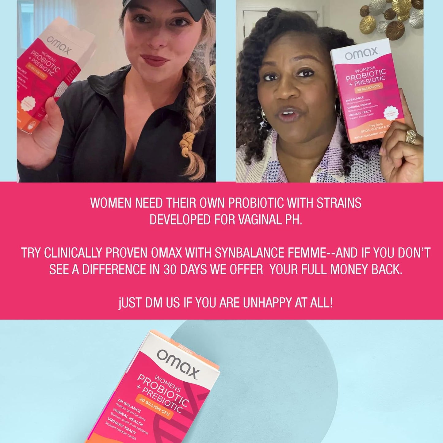 Women's Prebiotic and Probiotic Complex for pH Balance, Vaginal Health, UTI Prevention - Vegan, Organic, Gluten Free