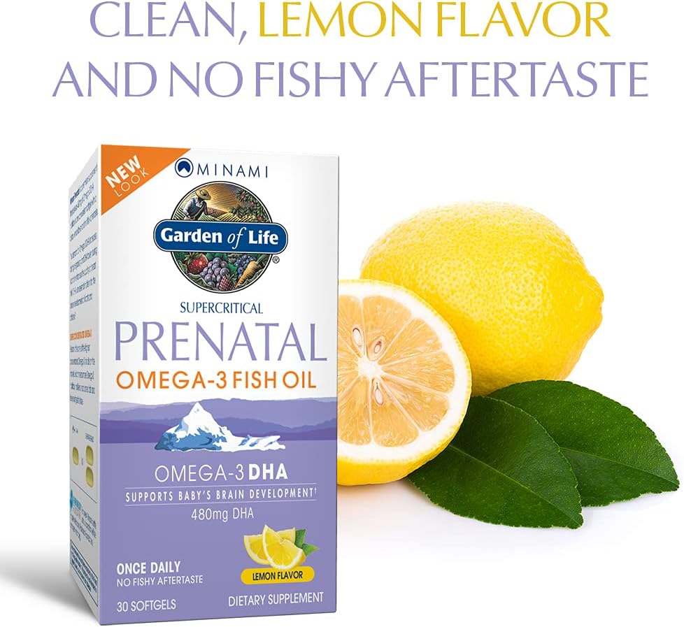 Women's Prenatal Multivitamin with Vitamin D3, B6, B12, C, Iron, and DHA Omega 3 Fish Oil Softgels - 30 Count Lemon Flavor