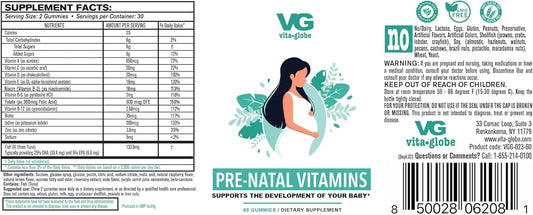 Women's Prenatal Vitamin Gummy with Vitamin A, D, E, B6, Folate, and Biotin for Healthy Growth and Brain Development - 60 Count