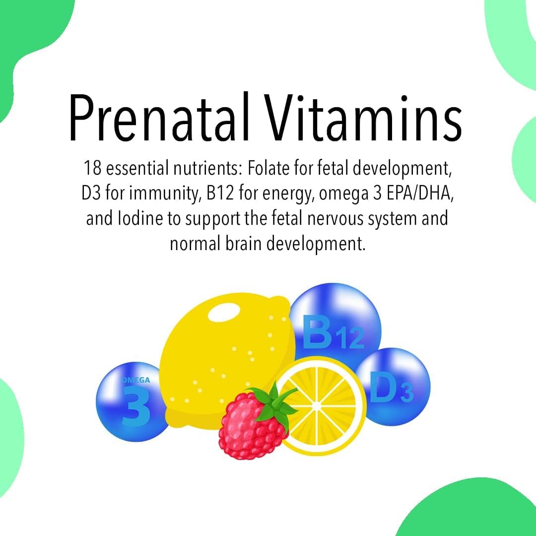Women's Prenatal Vitamin Gummy with Vitamin A, D, E, B6, Folate, and Biotin for Healthy Growth and Brain Development - 60 Count