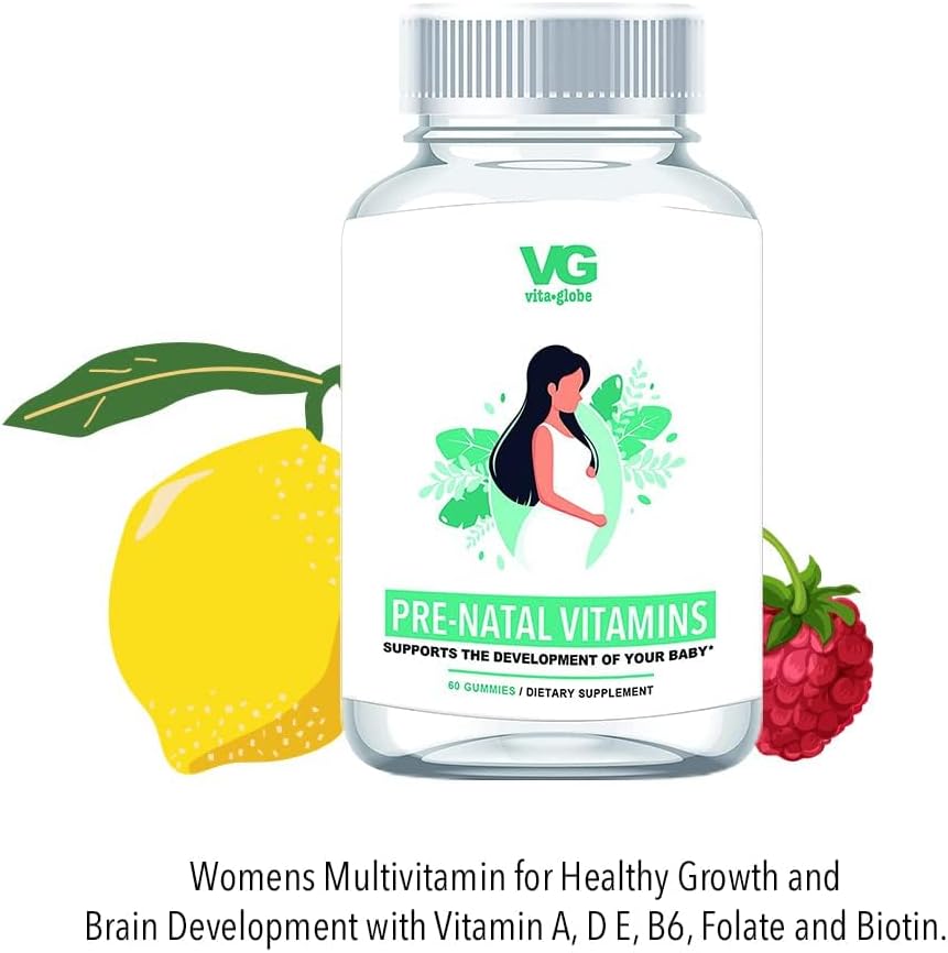 Women's Prenatal Vitamin Gummy with Vitamin A, D, E, B6, Folate, and Biotin for Healthy Growth and Brain Development - 60 Count