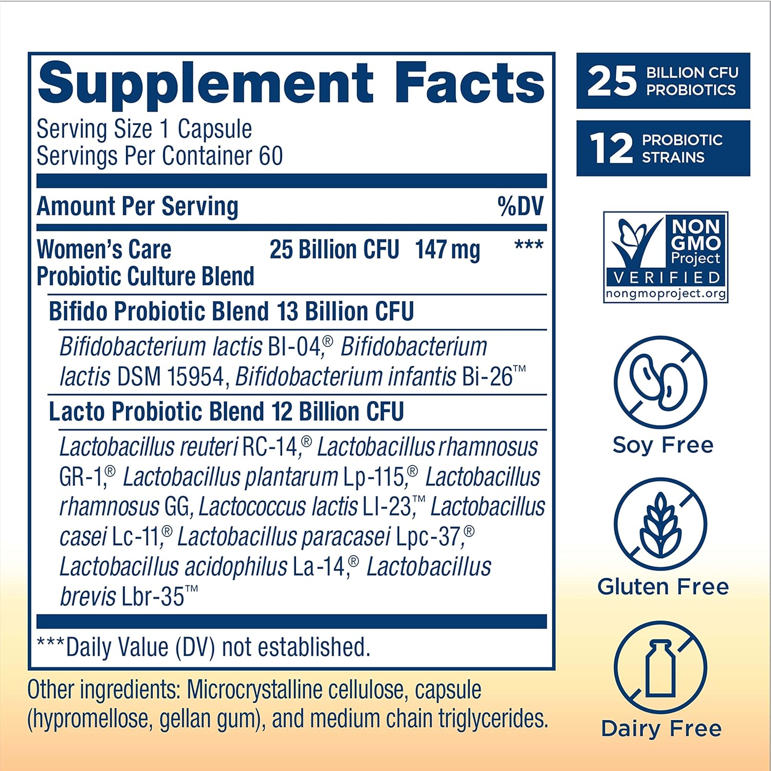 Women's Probiotic Capsules with L. Rhamnosus GG - Supports pH Balance, Vaginal, Urinary, Digestive, Immune Health - Dairy, Soy, Gluten-Free - 25 Billion CFU - 60 Ct