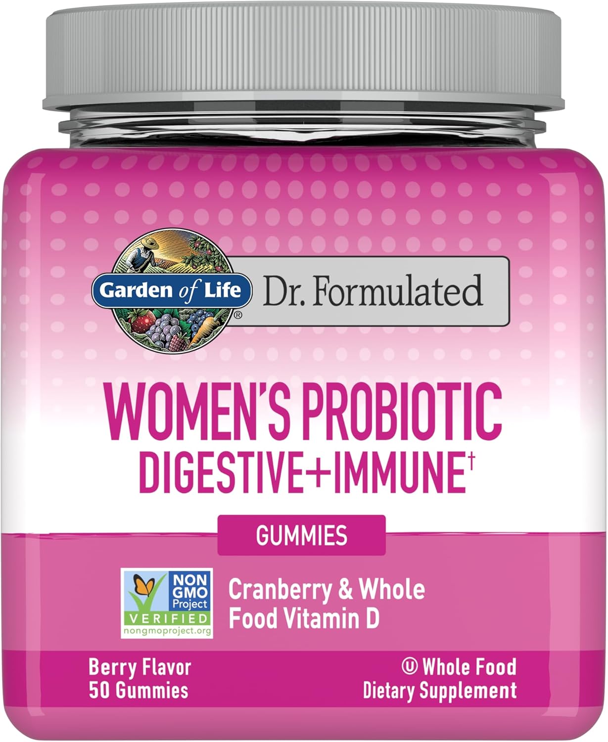 Women's Probiotic Digest + Immune Gummies with Cranberry & Vitamin D - Berry Flavor, 50 Gummies, Non-GMO & Kosher