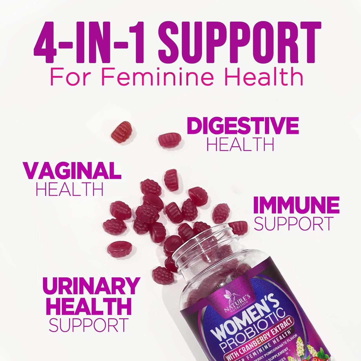 Women's Probiotic Gummies for Digestive & Vaginal Health - 3 Billion CFU with 6 Strains & Cranberry - Non-GMO - 120 Gummies