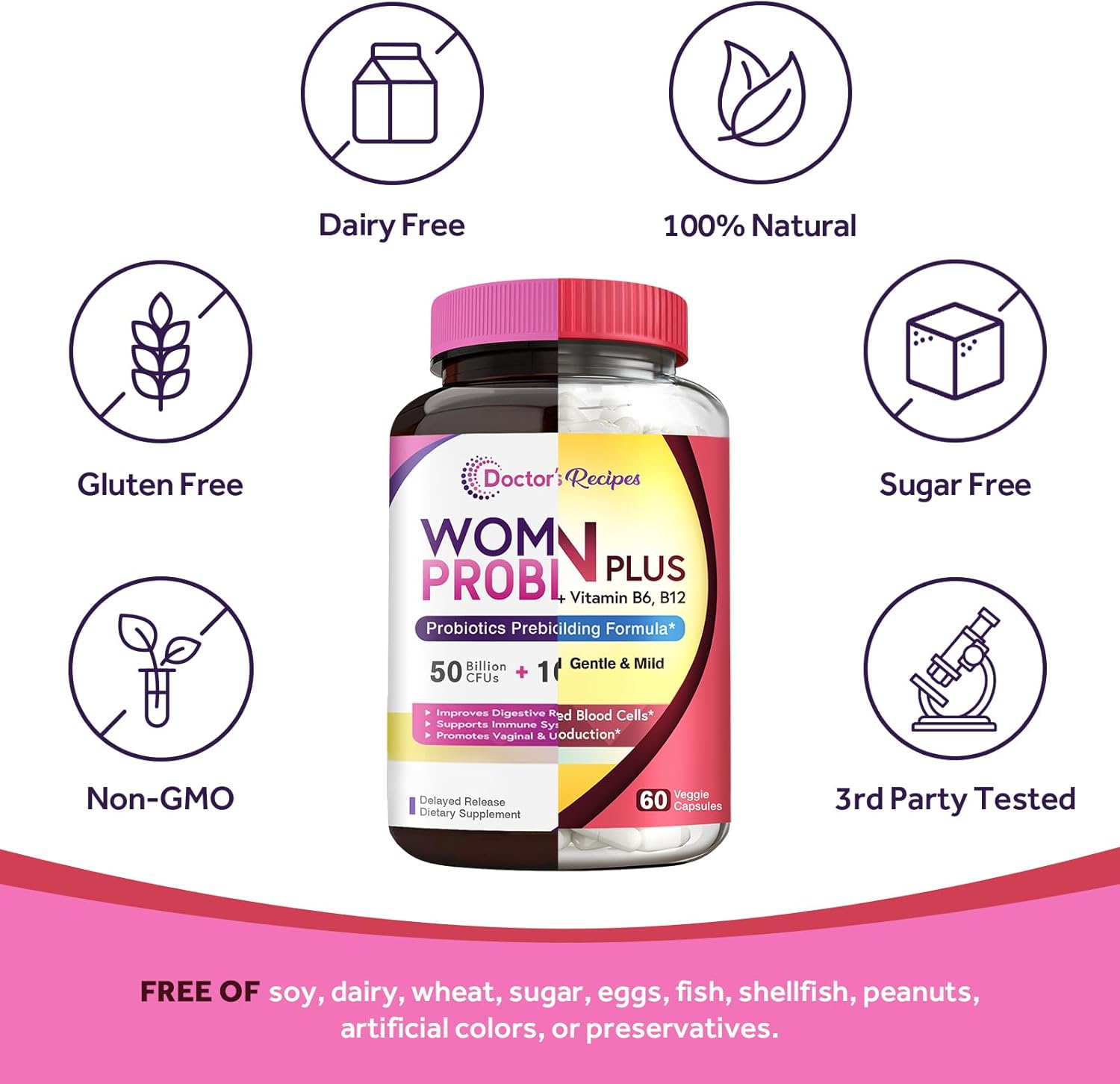 Women's Probiotic & Iron Bundle for Feminine Health & Blood Support - Doctor's Recipes Probiotic & Iron Capsules (60ct each)