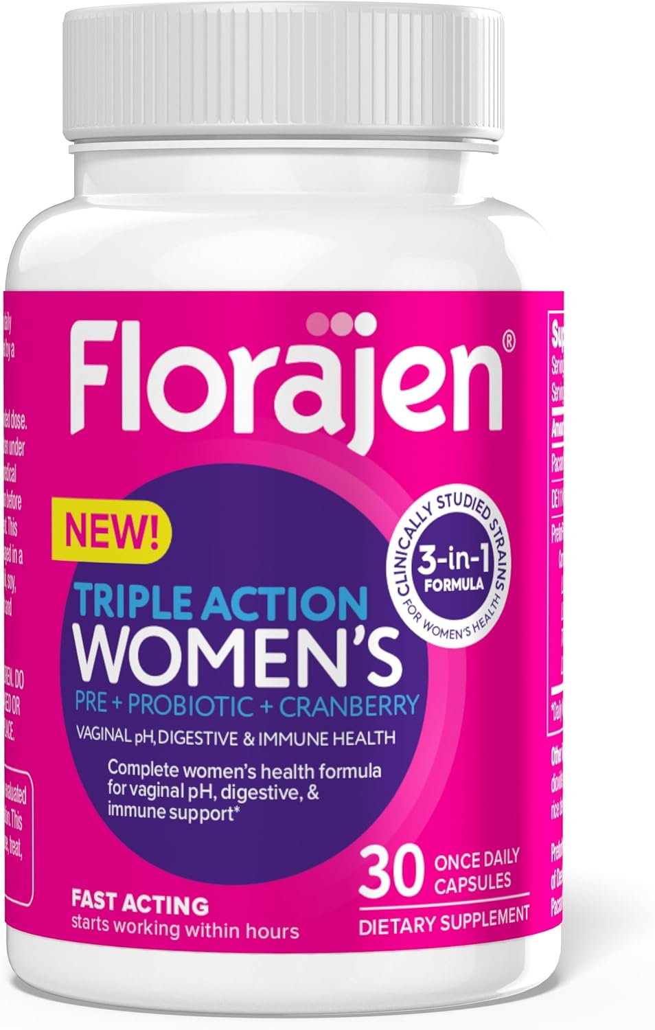 Women's Probiotic, Prebiotic, & Cranberry Supplement for Immune & Digestive Health - 30 Capsules