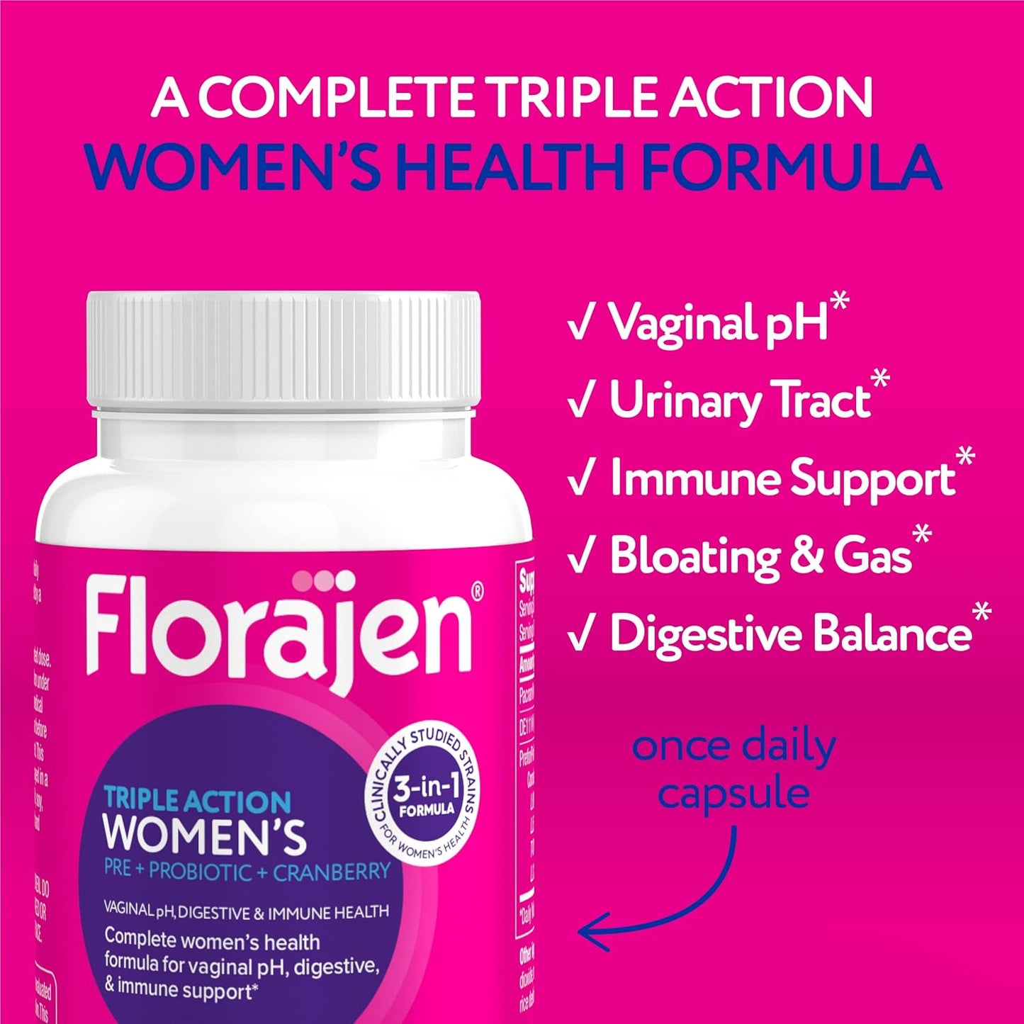 Women's Probiotic, Prebiotic, & Cranberry Supplement for Immune & Digestive Health - 30 Capsules