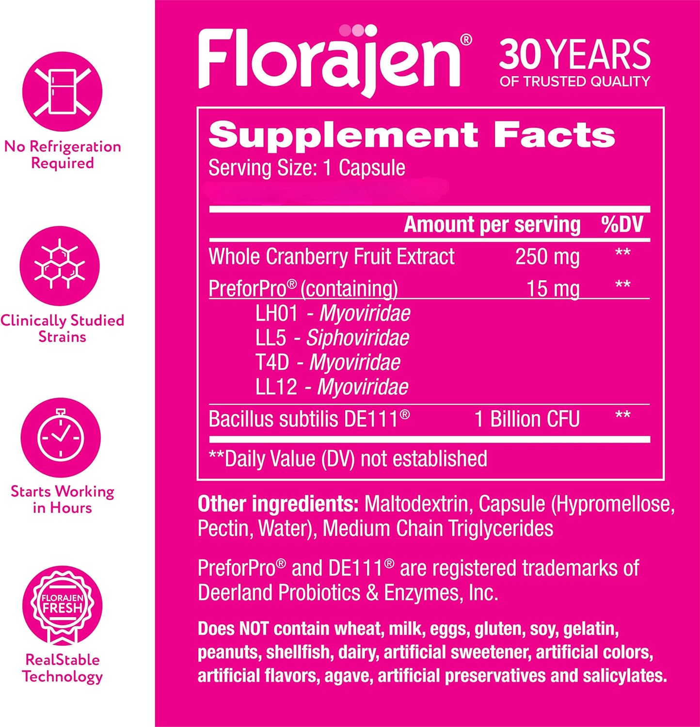 Women's Probiotic, Prebiotic, & Cranberry Supplement for Immune & Digestive Health - 30 Capsules