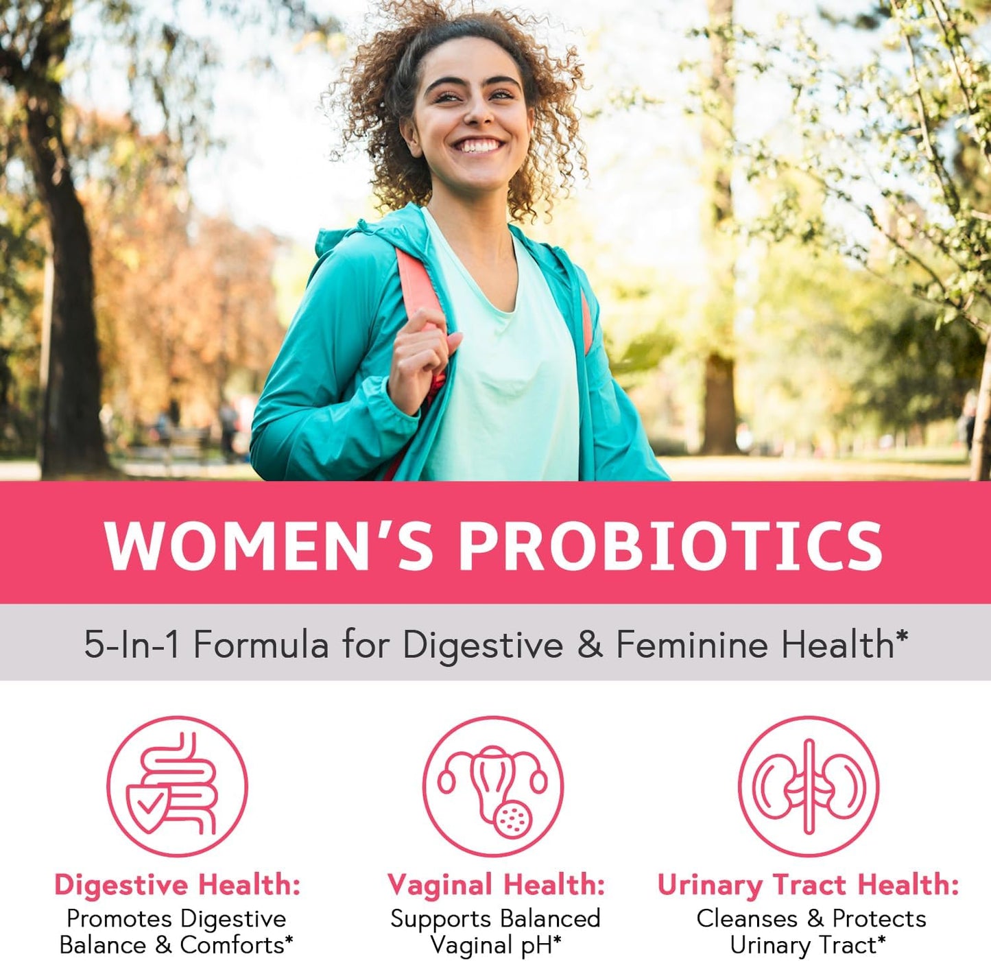 Women's Probiotic Supplement with 120 Billion CFU, Prebiotics, Cranberry, D-Mannose & Enzymes for Digestive, Vaginal & Urinary Health - 30 Capsules