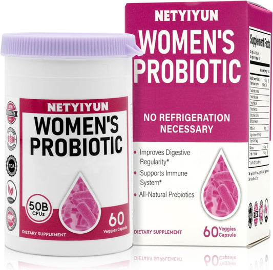 Women's Probiotic Supplement with 50 Billion CFU, Organic Prebiotics, PH Balance Support, Immune Boost, Gut Health, Vaginal Flora, Constipation Relief