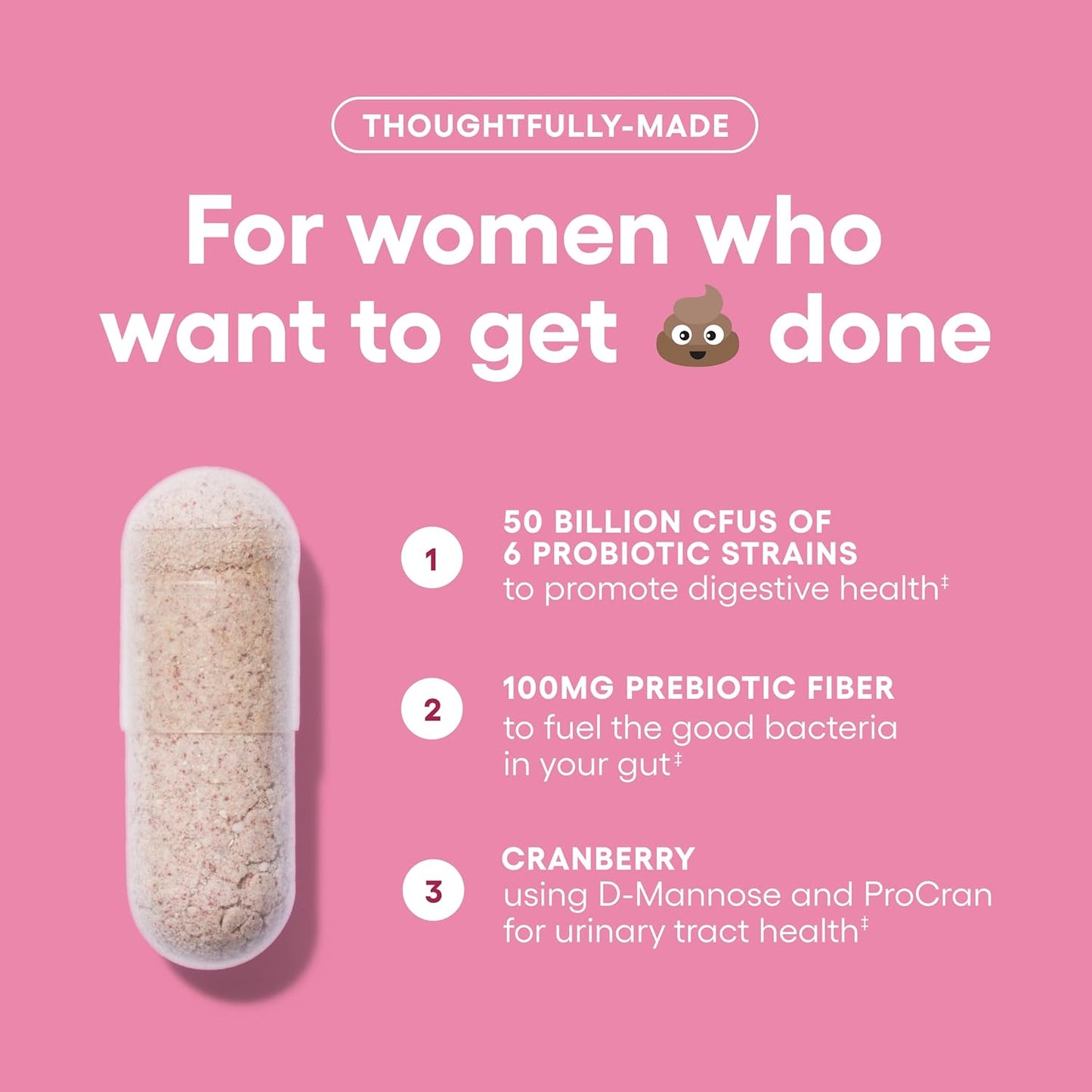 Women's Probiotic with 50 Billion CFU, 6 Strains, Organic Prebiotics, and Cranberry Extract - Physician's Choice - 84 CT