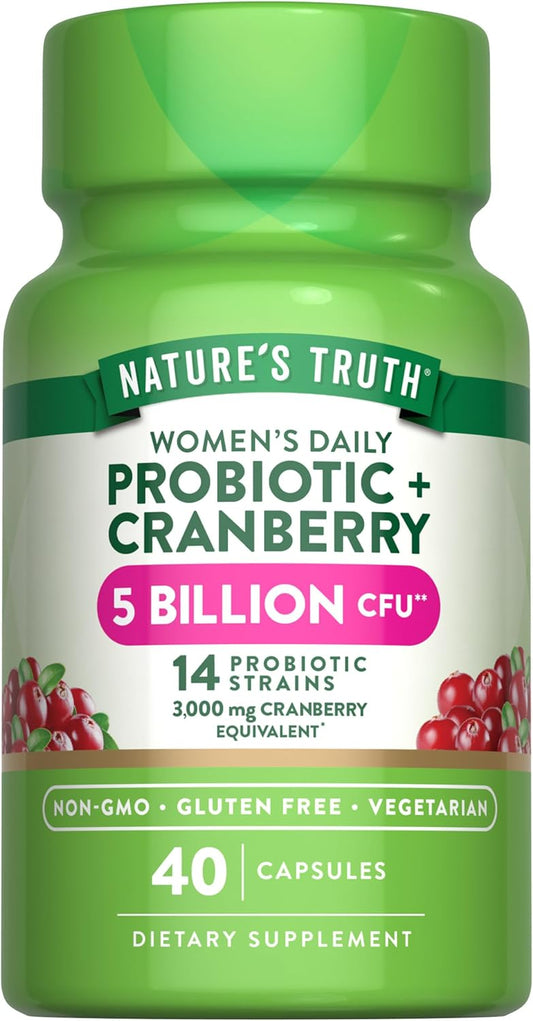 Women's Probiotic with Cranberry - 5 Billion CFUs | 40 Vegetarian Capsules | Non-GMO & Gluten Free - No Refrigeration