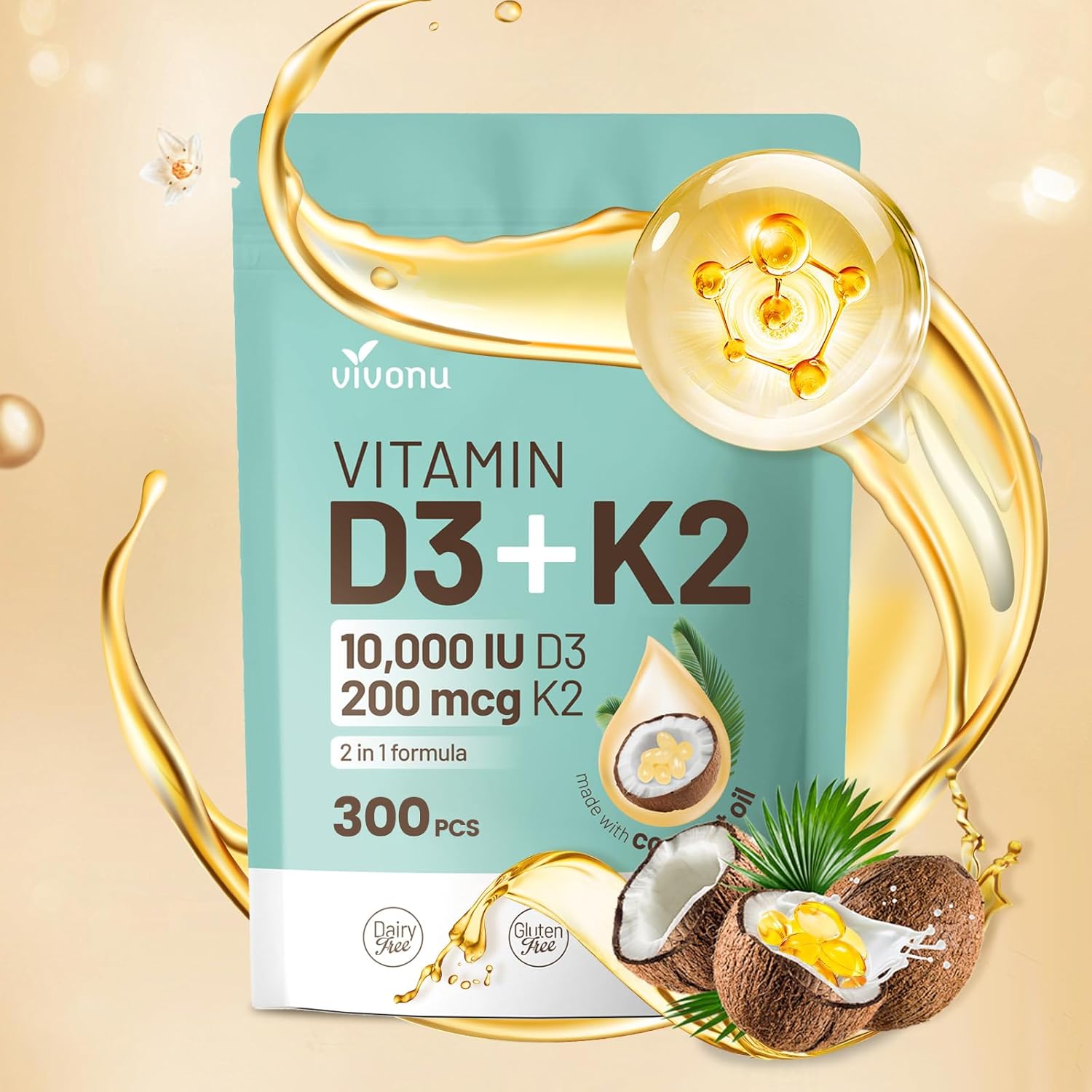 Women's Probiotic with Prebiotics, Lactobacillus, Vitamin D3, and K2 - 300 Softgels with Coconut Oil