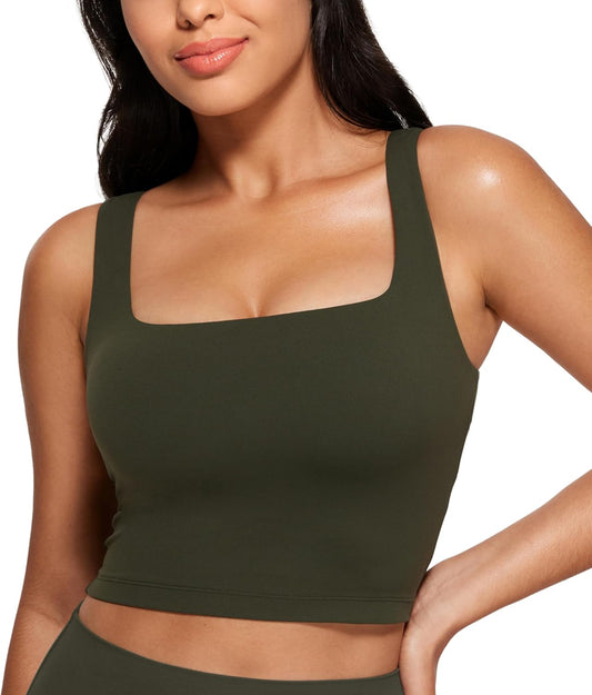 Women's Square Neck Longline Sports Bra with Built-in Pads - CRZ YOGA Butterluxe Workout Crop Tank Top