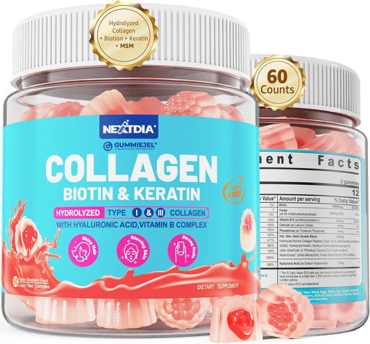 Women's Sugar-Free Biotin Gummies with Multi Collagen for Hair Skin Nails - 10000mcg Biotin, Hydrolyzed Collagen, Keratin, Hyaluronic Acid - Hair Growth Vitamins