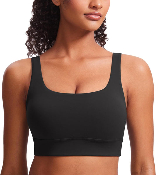 Women's U Back Sports Bra with Butterluxe Fabric - Padded Scoop Neck Crop Top for Low Impact Workouts