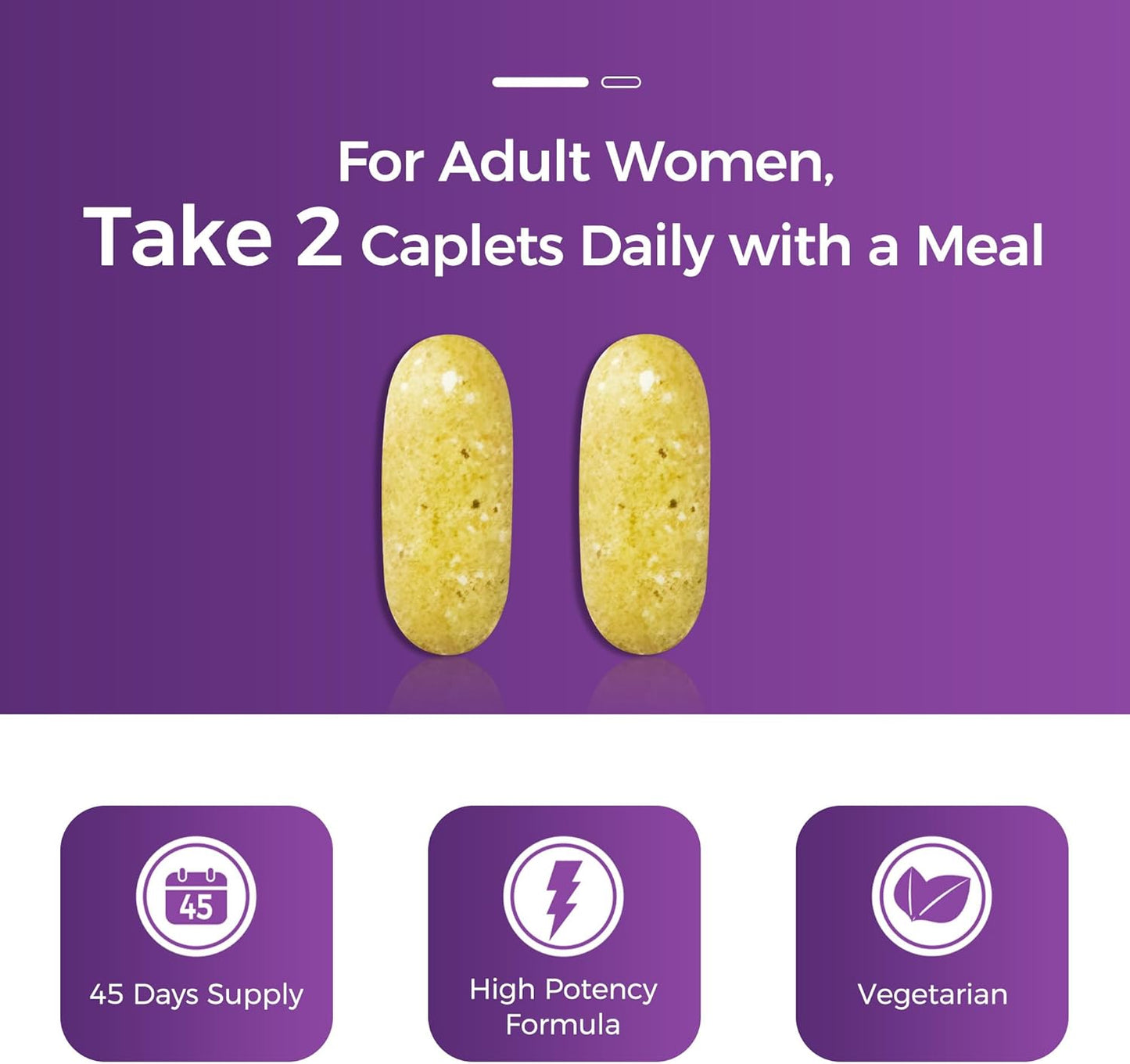 Women's Ultra 360 Multivitamin with Herbs, Collagen, Iron & Vitamins A, B, C, D, E - 90 Caplets for Energy & Immune Support