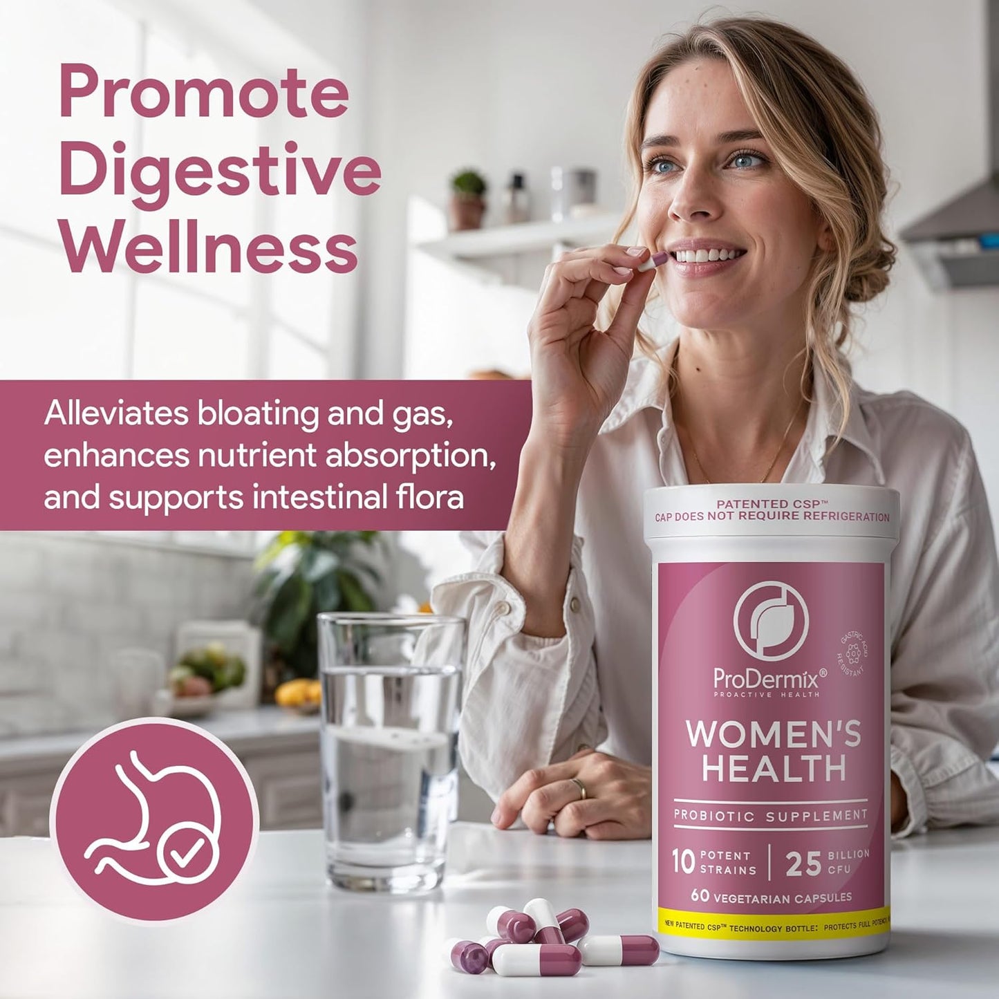 Women's Vaginal Probiotic Supplement with 25 Billion CFU - Promotes PH Balance and UT Health - Kosher - 60 Capsules