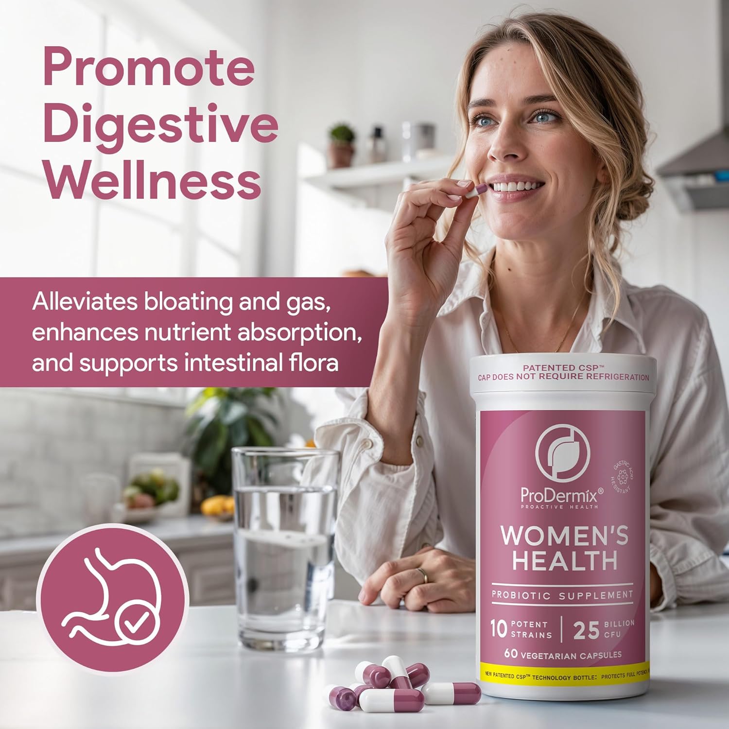 Women's Vaginal Probiotic Supplement with 25 Billion CFU - Promotes PH Balance and UT Health - Kosher - 60 Capsules