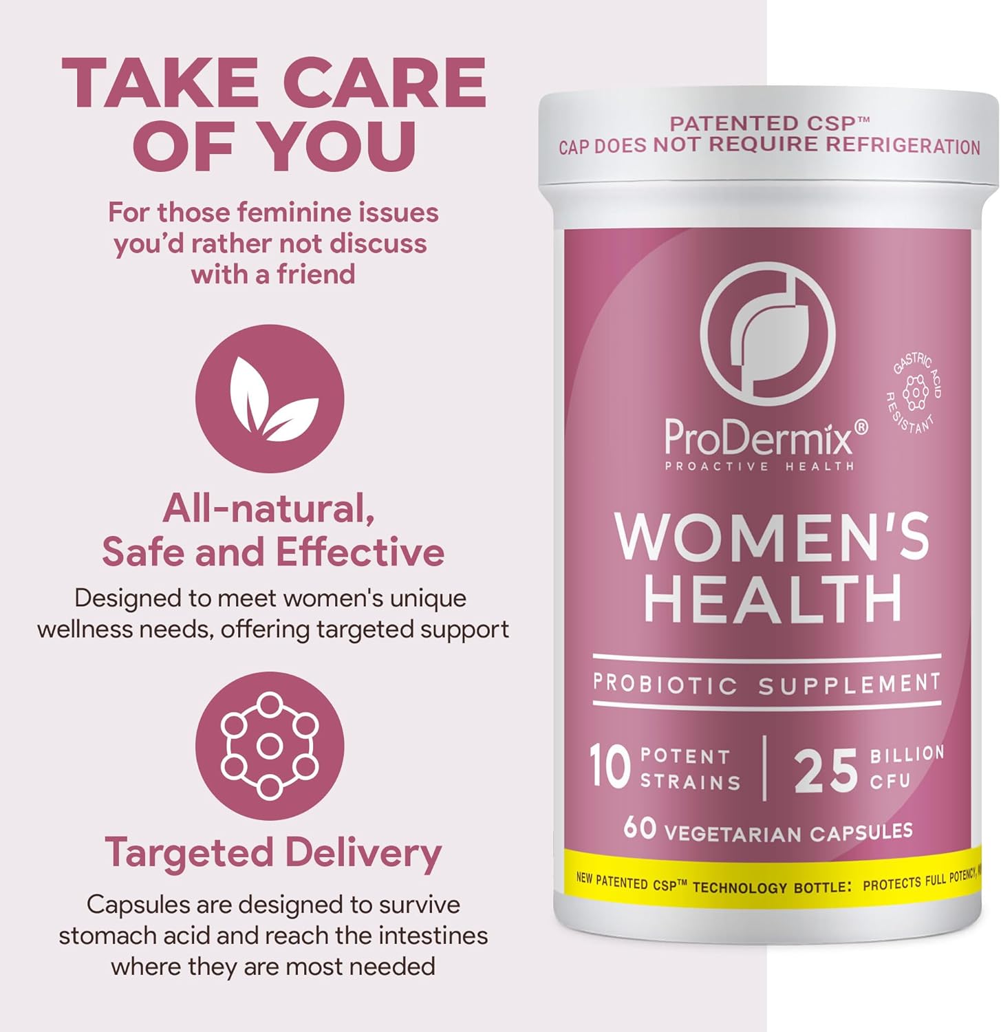Women's Vaginal Probiotic Supplement with 25 Billion CFU - Promotes PH Balance and UT Health - Kosher - 60 Capsules