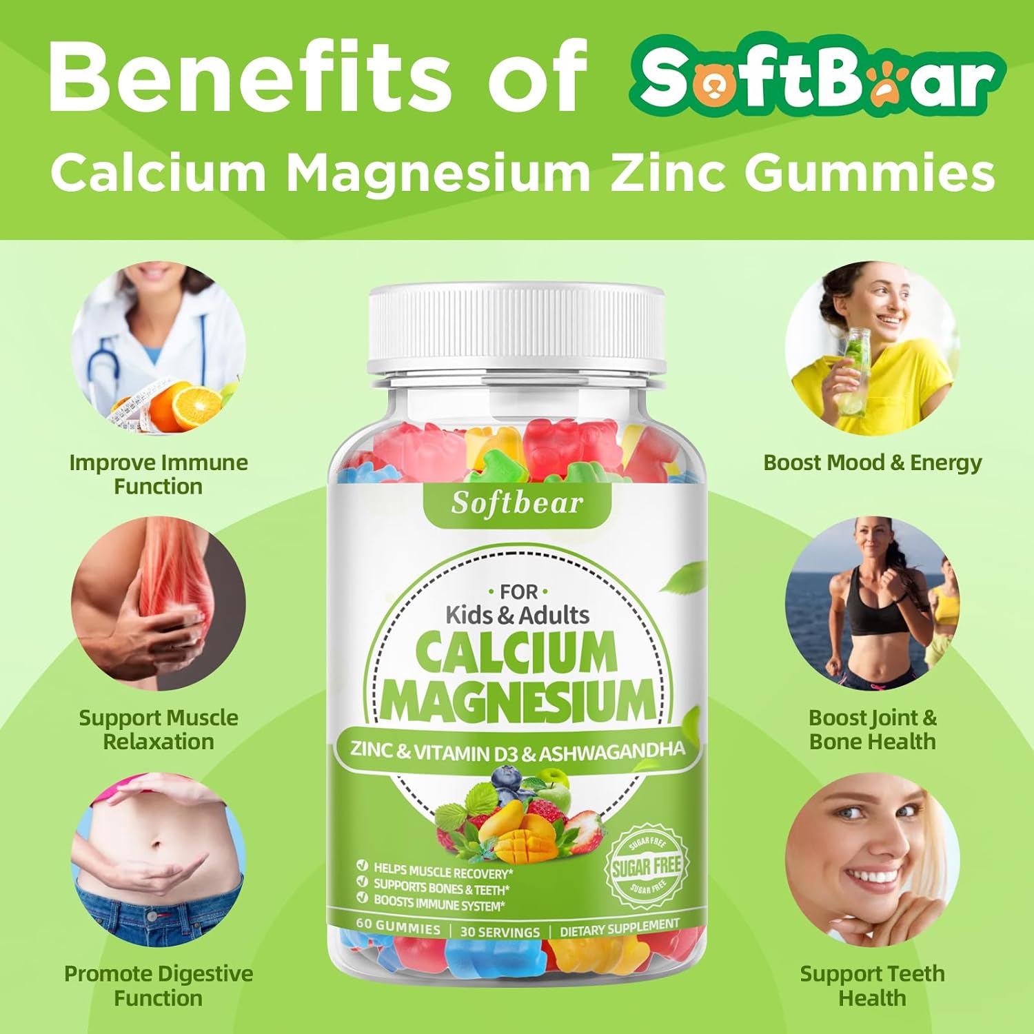 Women's Vegan Calcium Magnesium Zinc Gummies with Vitamin D3 - 600mg Calcium for Bone Strength - Mixed Fruit Flavor - 120 Chewables