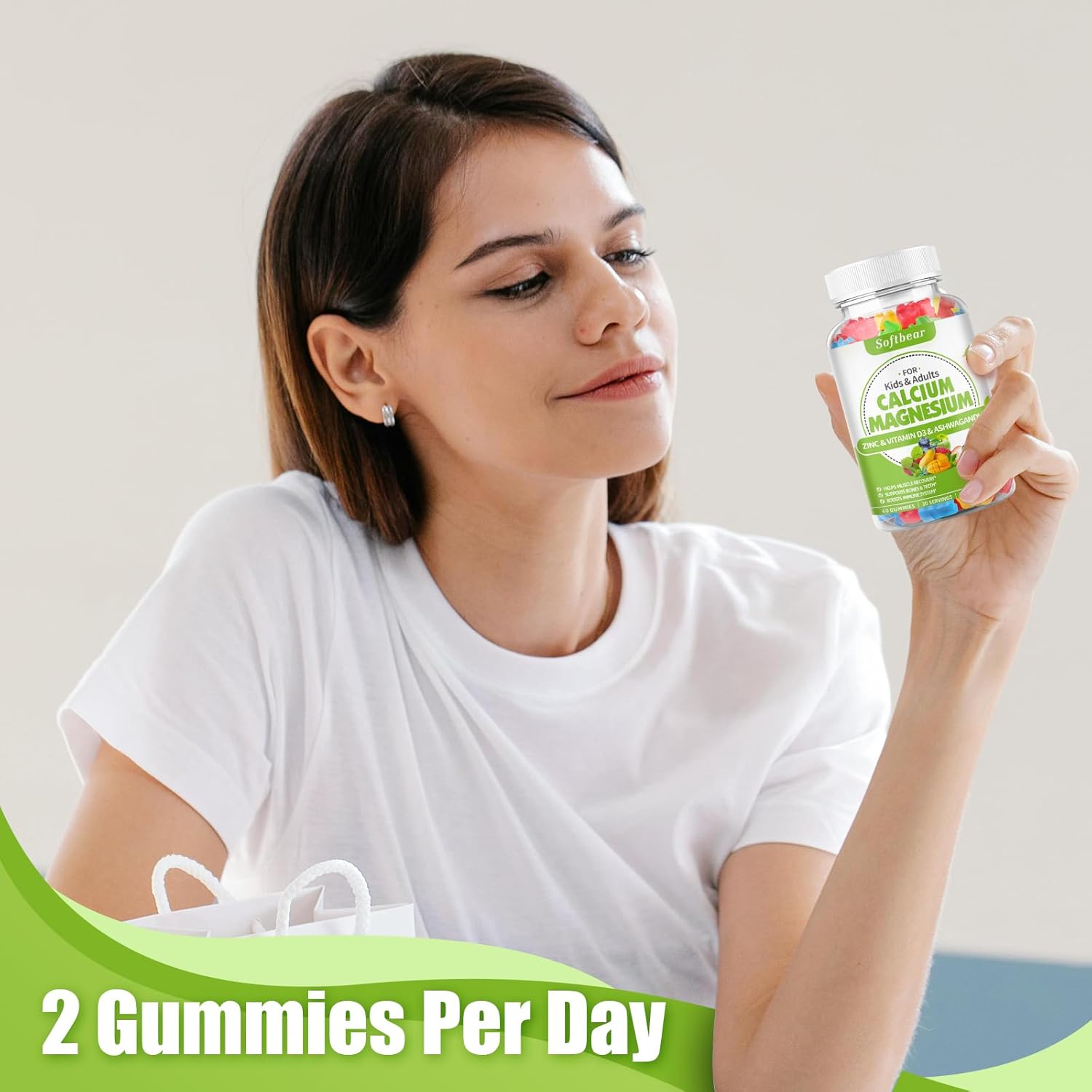 Women's Vegan Calcium Magnesium Zinc Gummies with Vitamin D3 - 600mg Calcium for Bone Strength - Mixed Fruit Flavor - 120 Chewables