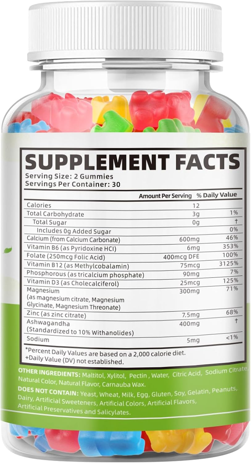 Women's Vegan Calcium Magnesium Zinc Gummies with Vitamin D3 - 600mg Calcium for Bone Strength - Mixed Fruit Flavor - 120 Chewables