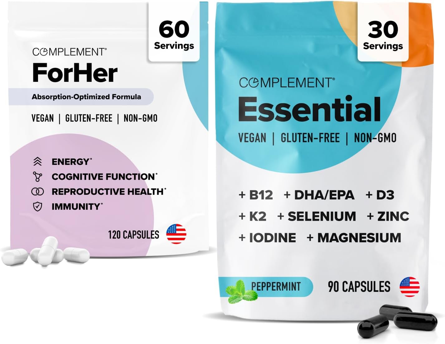 Women's Wellness Bundle: Vegan Multivitamin with Omega 3, B12, D3, Iron, Folate - Energy, Immunity, Hormonal Balance Support for 30 Days