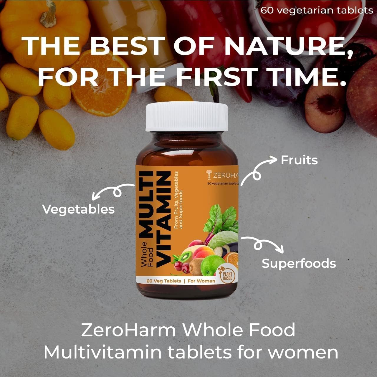 Women's Whole Food Multivitamin 60 Tablets for Skin, Energy, Immunity, Mood & Bones | Includes Vitamin A, C, D, B12, Folic Acid, Biotin, Iron, Magnesium, Zinc, Potassium | Multimineral Supplement