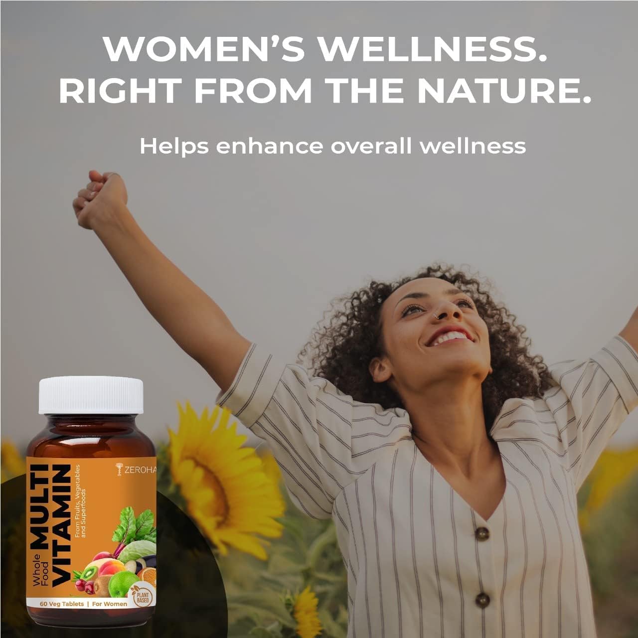 Women's Whole Food Multivitamin 60 Tablets for Skin, Energy, Immunity, Mood & Bones | Includes Vitamin A, C, D, B12, Folic Acid, Biotin, Iron, Magnesium, Zinc, Potassium | Multimineral Supplement