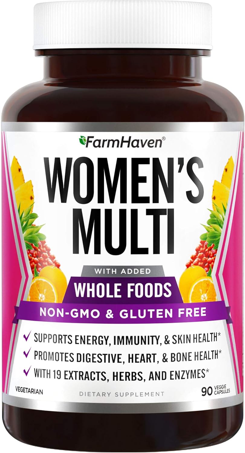 Women's Whole Food Multivitamin with 22 Essential Nutrients - Boosts Energy, Immune & Heart Health - 90 Capsules