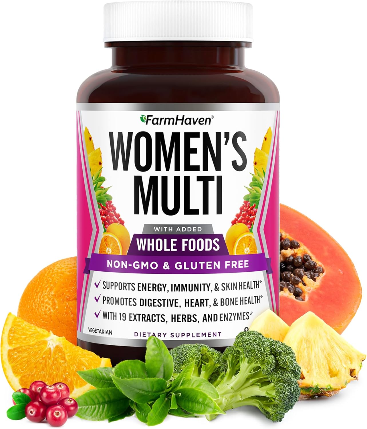 Women's Whole Food Multivitamin with B Vitamins, D3, Folate, Zinc - Energy, Immune, Heart Support - Non-GMO - 90 Capsules