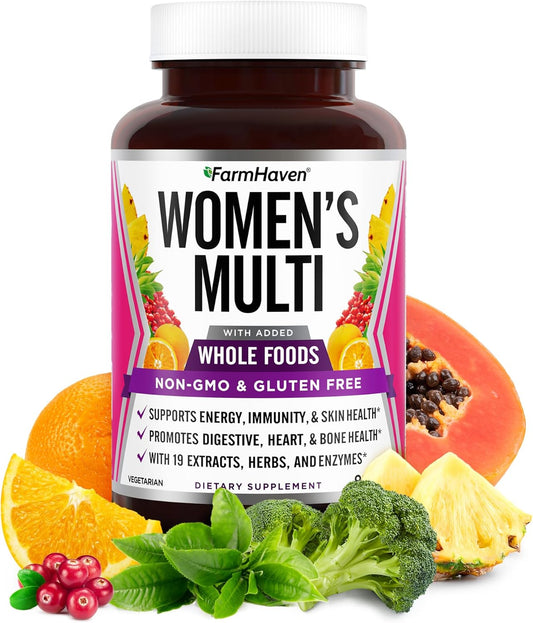 Women's Whole Food Multivitamin with B Vitamins, D3, Folate, Zinc - Energy, Immune, Heart Support - Non-GMO - 90 Capsules
