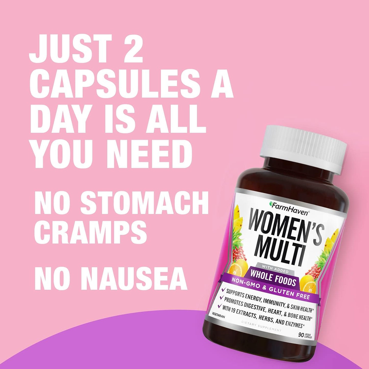 Women's Whole Food Multivitamin with B Vitamins, D3, Folate, Zinc - Energy, Immune, Heart Support - Non-GMO - 90 Capsules