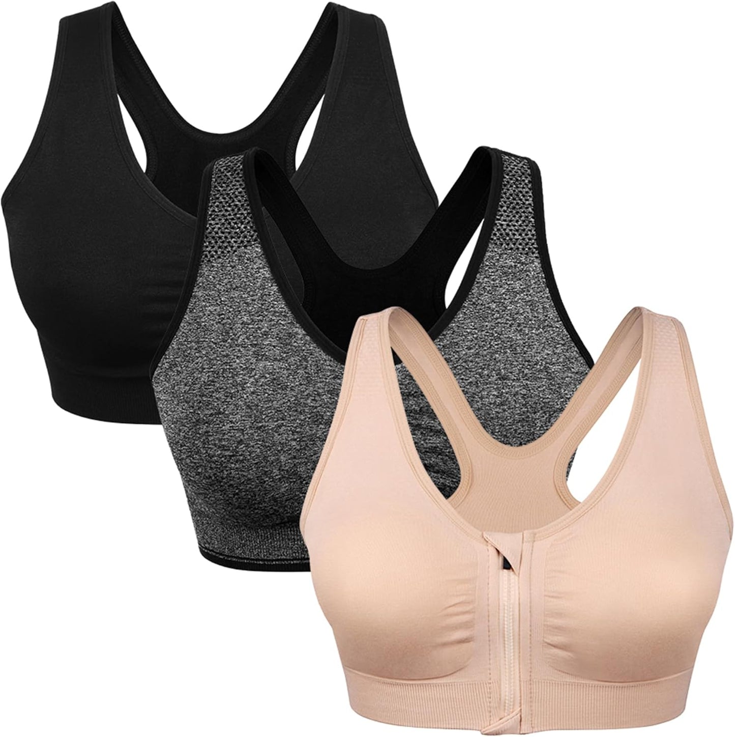 Women's Wireless Zip Front Post-Surgery Sports Bra for Yoga and Active Wear by WANAYOU