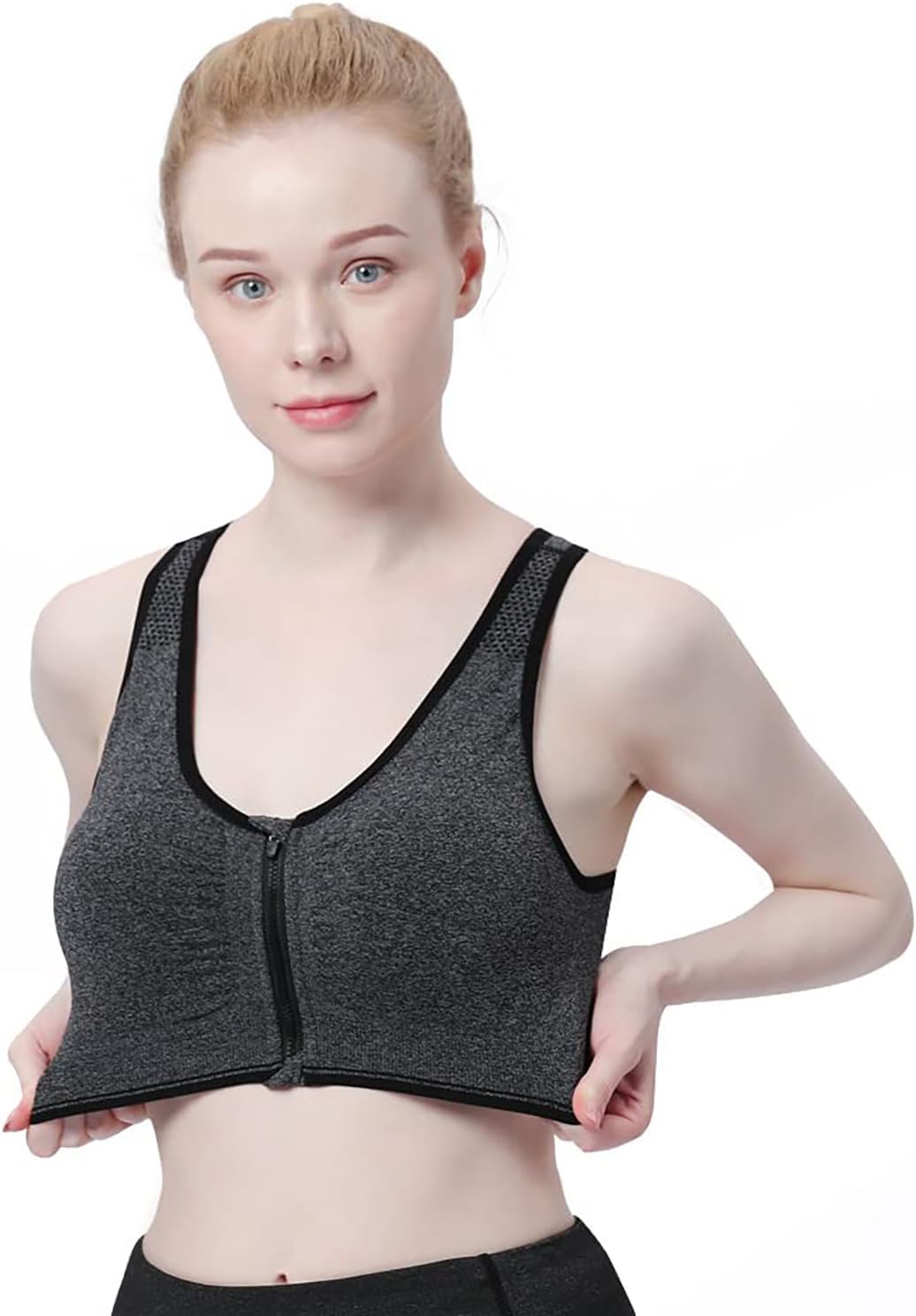 Women's Wireless Zip Front Post-Surgery Sports Bra for Yoga and Active Wear by WANAYOU