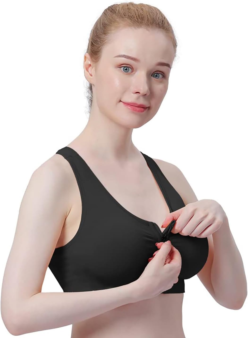 Women's Wireless Zip Front Post-Surgery Sports Bra for Yoga and Active Wear by WANAYOU