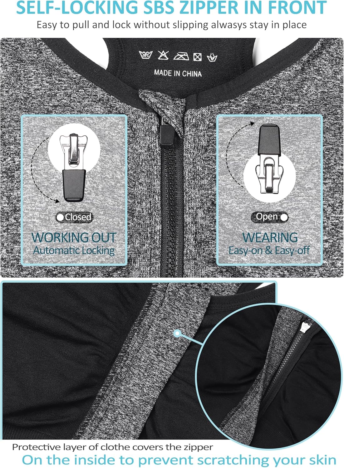 Women's Wireless Zip Front Post-Surgery Sports Bra for Yoga and Active Wear by WANAYOU