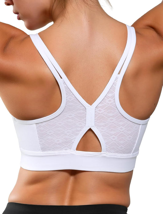 Women's Yvette Yoga Lightweight Cloud Series Sports Bra - Low Impact Spaghetti Strap Mesh Splicing