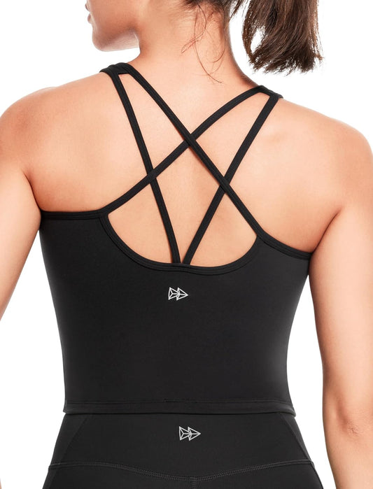 Women's Yvette Yoga Sports Bras - Strappy Longline Tank Tops for Workouts