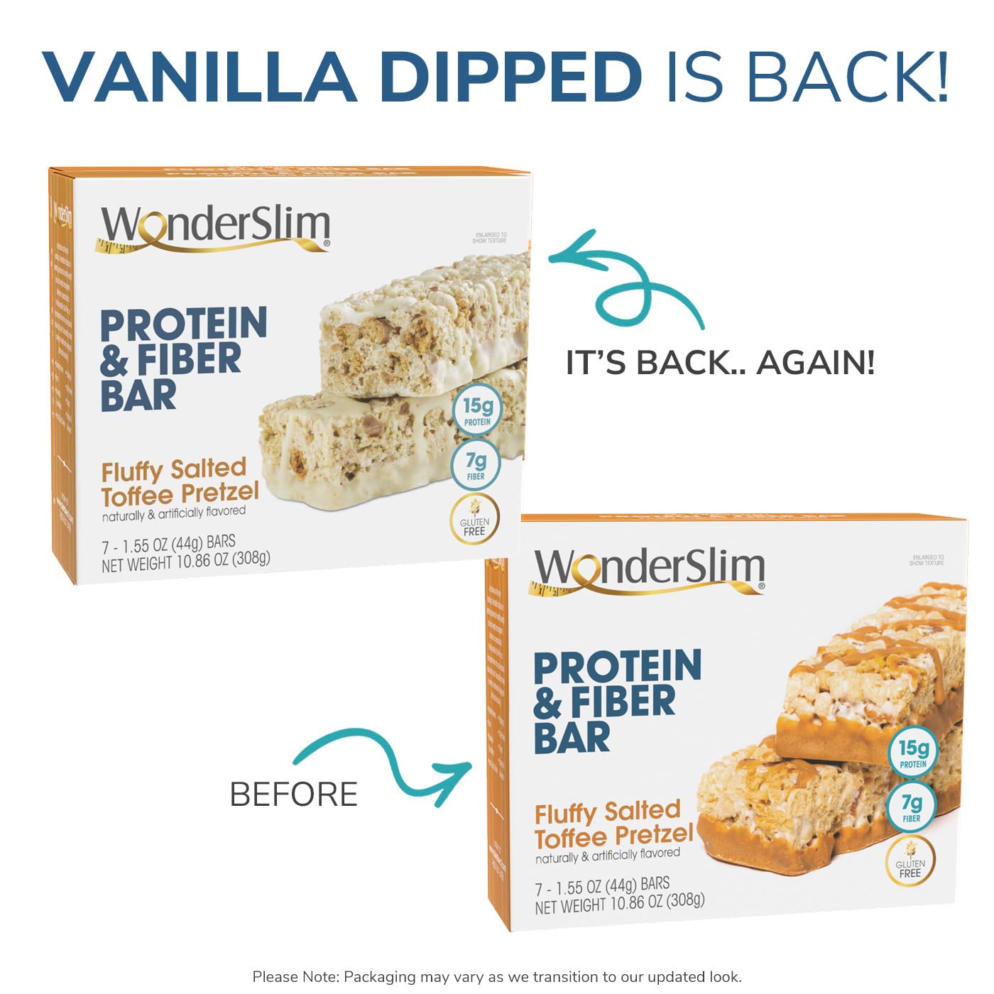 WonderSlim Salted Toffee Pretzel Protein & Fiber Bars - 15g Protein, 7g Fiber, Gluten Free (7ct)